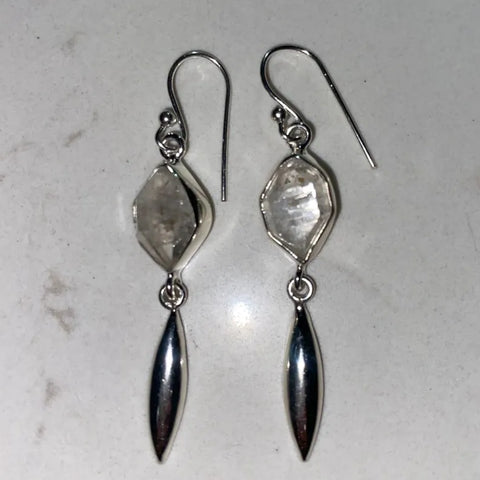Natural White Herkimer Diamond 925 Silver Dangle Earrings